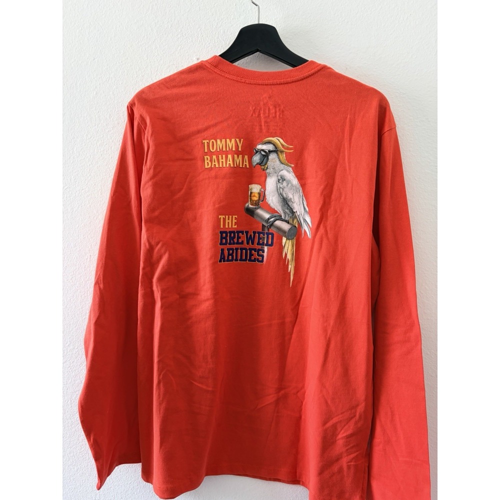 Tommy Bahama Mens M Orange Long Sleeve T-Shirt The Brewed Abides Parrot Tee